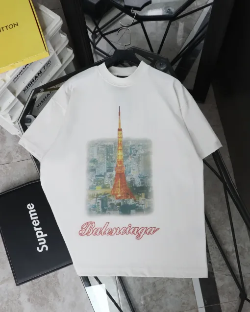 Hochwertige Balenciaga Kurzarm Weiß Print Luxus