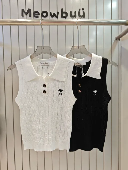 Luxuriöse Dior Weste im weißen Strickstil mit Stickerei