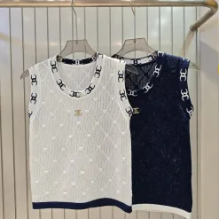 Hochwertige Chanel Weste Weiß Strick Jacquard Luxus