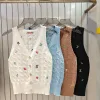 Luxus Chanel Weste Blau Strick Bestickte Kollektion