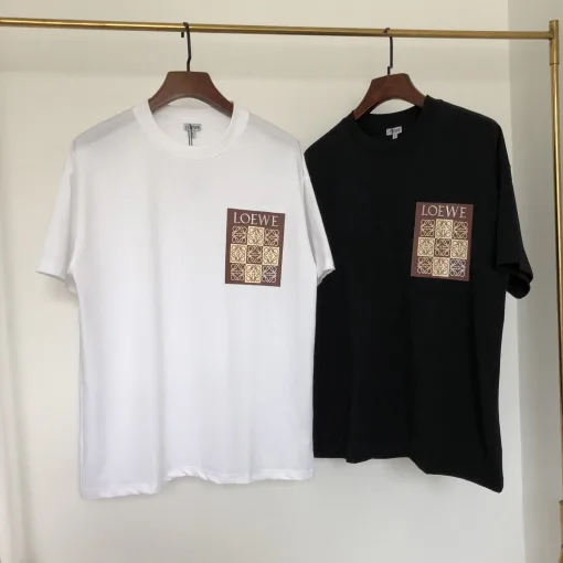 Premium Loewe Kurzarm Schwarz Baumwolle Bestickt Stil