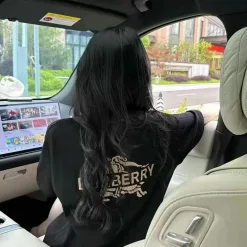 Premium Qualität Burberry Kurzarm Schwarz Bestickt Luxus