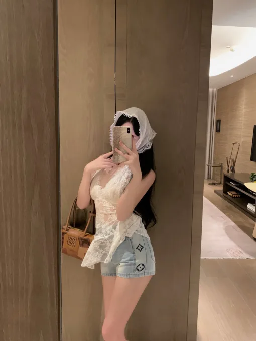 Hochwertige Louis Vuitton Shorts Blue Denim Stickerei Luxus