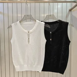 Bestseller Chanel Weste Weiß Strick Strass Kollektion
