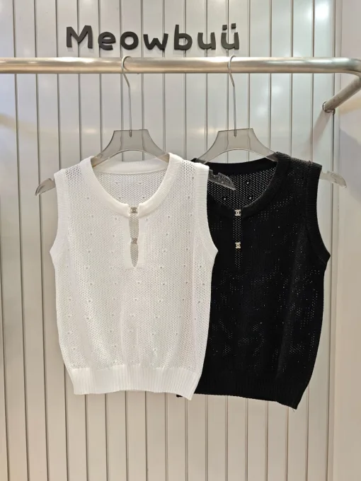Bestseller Chanel Weste Weiß Strick Strass Kollektion