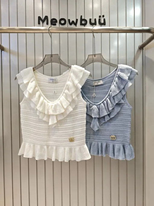 Premium Chanel Weste in weißem Strickstil