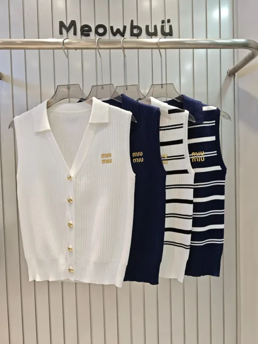 Premium Miu Miu Weste Weiß Strick Bestickt Luxus