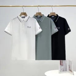Hochwertige Fila Kurzarmhemden aus schwarzer Seide, Casual Collection