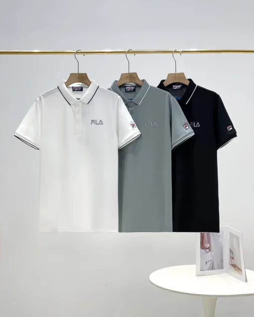 Hochwertige Fila Kurzarmhemden aus schwarzer Seide, Casual Collection