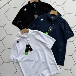 Hochwertiges, kurzärmeliges, atmungsaktives Descente-Shirt aus schwarzem Polyester
