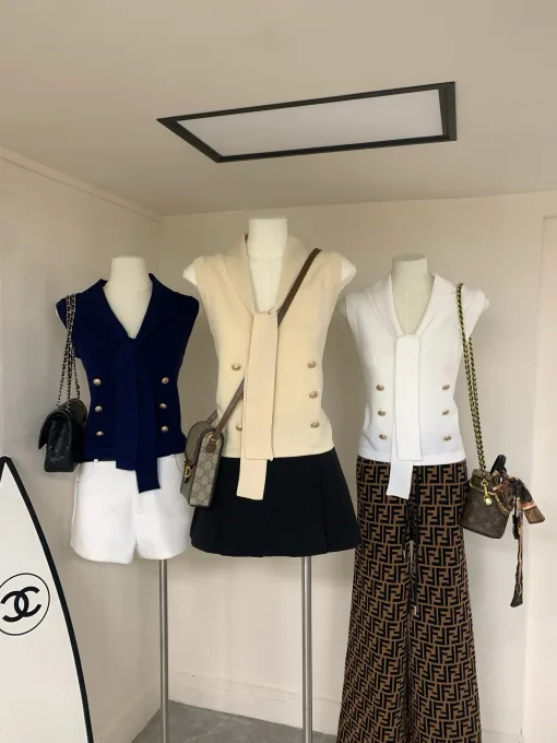 Premium Balmain Weste im Gold-Strick-Jacquard-Stil