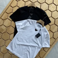 Premium Prada Kurzarm Schwarz Baumwolle Logo Luxus