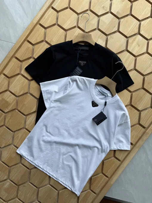 Premium Prada Kurzarm Schwarz Baumwolle Logo Luxus