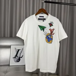Hochwertige Louis Vuitton Kurzarm-T-Shirts im weißen Baumwoll-Jacquard-Stil