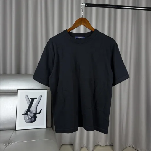 Luxus Louis Vuitton Kurzarm-T-Shirts Schwarzer Strick-Jacquard Luxus