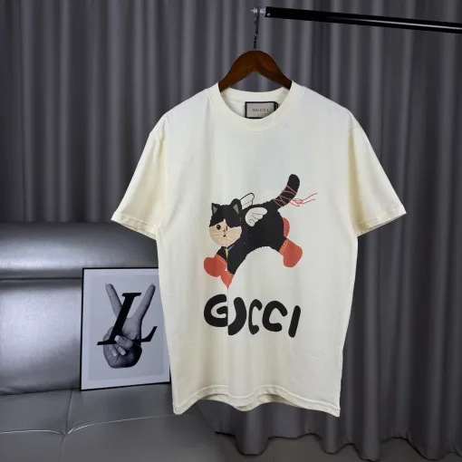 Hochwertiges Gucci Kurzarm-Logo aus schwarzer Baumwolle, Luxus
