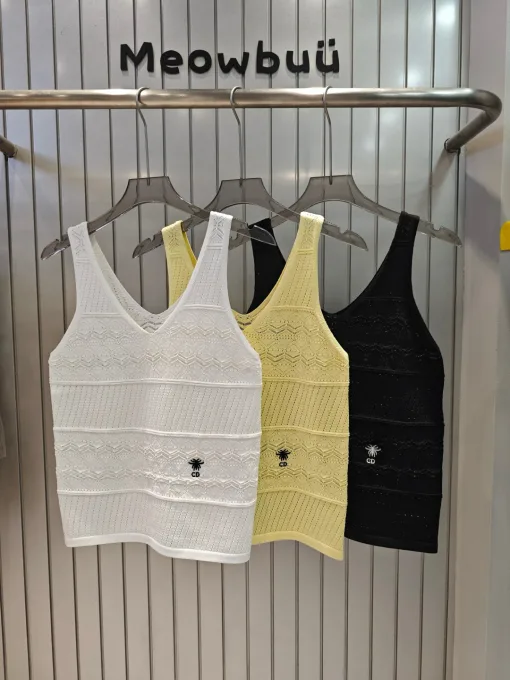 Bestseller Dior Weste Weiß Strick Bestickte Kollektion