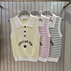 Hochwertige Dior Weste Gelbe Strickstickerei Kollektion