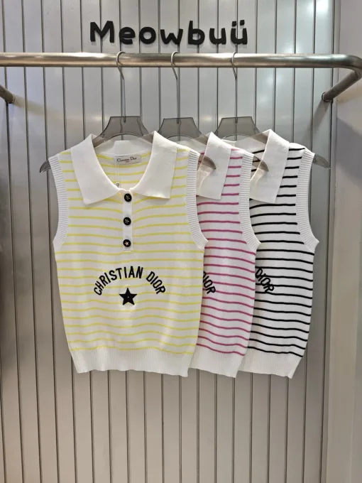 Hochwertige Dior Weste Gelbe Strickstickerei Kollektion