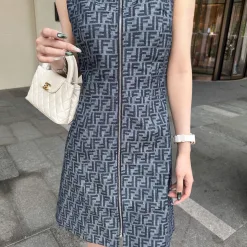 Bestseller Fendi Weste Blaues Leder Monogramm Stil
