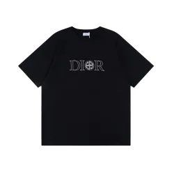 Luxuriöses Dior-Shirt mit kurzen Ärmeln und Stickereien aus Baumwolle