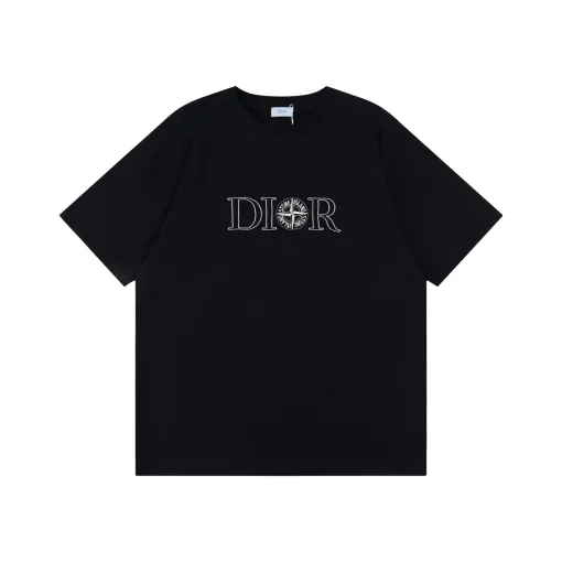 Luxuriöses Dior-Shirt mit kurzen Ärmeln und Stickereien aus Baumwolle