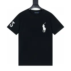Bestseller Ralph Lauren Kurzarmhemden Schwarz Baumwolle Bestickt Luxus