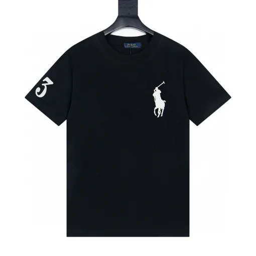 Bestseller Ralph Lauren Kurzarmhemden Schwarz Baumwolle Bestickt Luxus