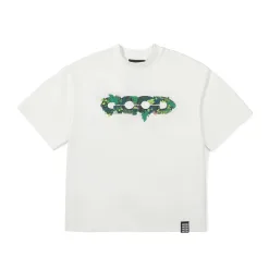 Hochwertiges Express-Kurzarm-Shirt aus grüner Baumwolle mit Stickerei, Luxus