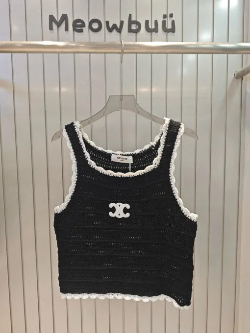 Premium Celine Weste Schwarz Strick Bestickte Kollektion