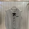 Luxus Miu Miu Weste Grau Strick Logo Luxus
