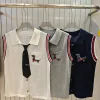Premium Qualität Thom Browne Weste Weiß Strick Bestickt Luxus