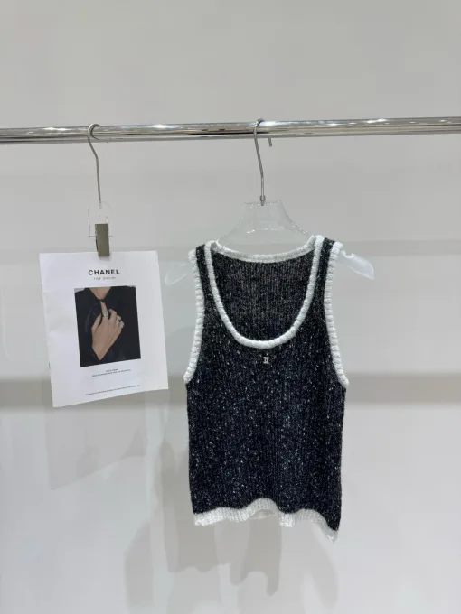 Luxus Chanel Weste Schwarz Strick Strass Luxus