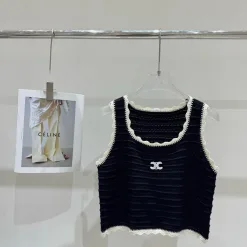 Luxus-Weste aus der Celine-Kollektion mit schwarzer Strickstickerei