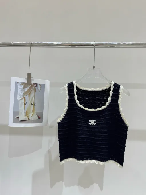 Luxus-Weste aus der Celine-Kollektion mit schwarzer Strickstickerei