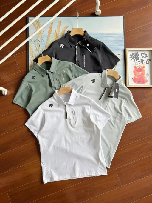 Premium Descente Kurzarm-Shirt aus weißer Baumwolle, atmungsaktiv