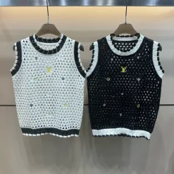 Premium Louis Vuitton Weste im weißen Strick-Stickerei-Stil