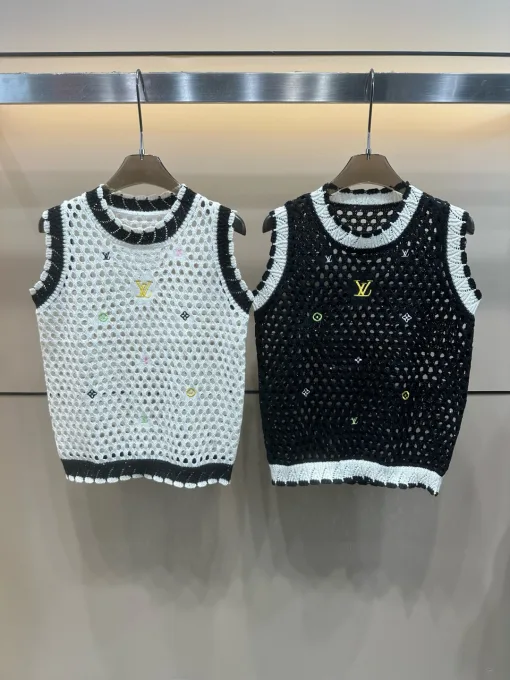 Premium Louis Vuitton Weste im weißen Strick-Stickerei-Stil