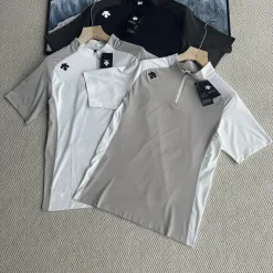 Hochwertige Descente Kurzarm Schwarz Seide Casual Style
