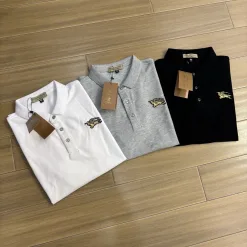 Luxus Burberry Kurzarm Schwarz Baumwolle Casual Style