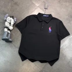 Luxus Ralph Lauren Kurzarmhemden Schwarz Strick Farbverlauf Luxus