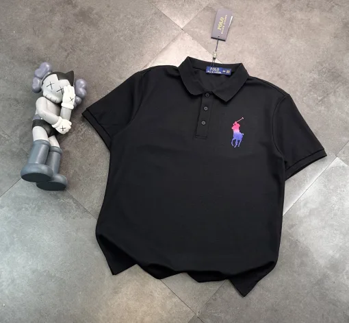 Luxus Ralph Lauren Kurzarmhemden Schwarz Strick Farbverlauf Luxus