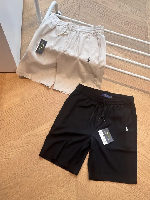 Luxus Ralph Lauren Shorts Schwarzes Leinen Logo Luxus