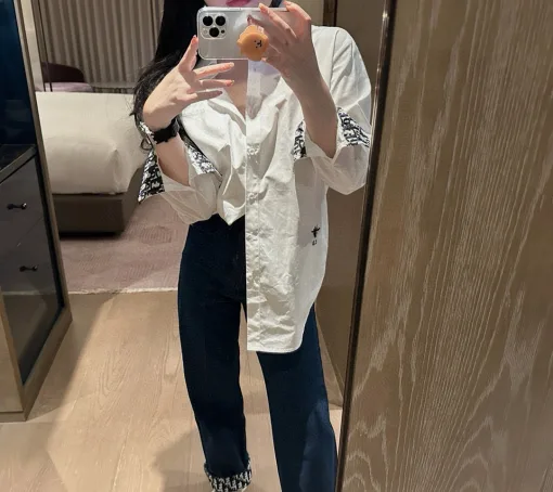 Luxus-Dior-Hemd, weiße bestickte Kollektion