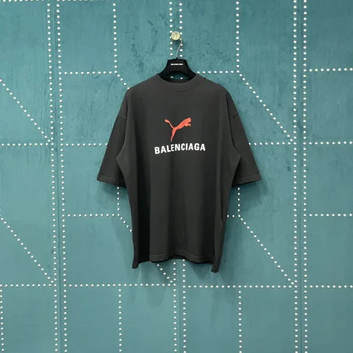 Hochwertige Balenciaga Kurzarm Schwarz Baumwolle Print Luxus