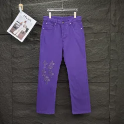 Luxus-Jeans „Chrome Hearts“ aus gewaschenem Leder in Lila