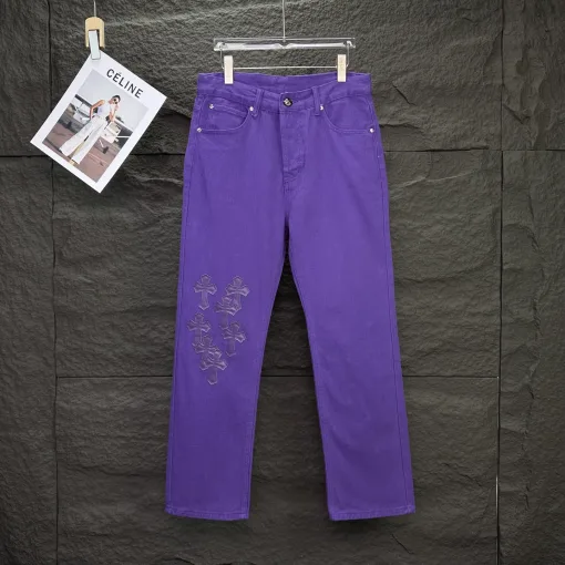 Luxus-Jeans „Chrome Hearts“ aus gewaschenem Leder in Lila