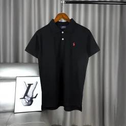 Hochwertige Ralph Lauren Kurzarmhemden Schwarz Baumwolle Klassischer Stil