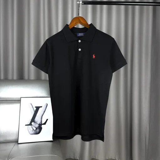 Hochwertige Ralph Lauren Kurzarmhemden Schwarz Baumwolle Klassischer Stil