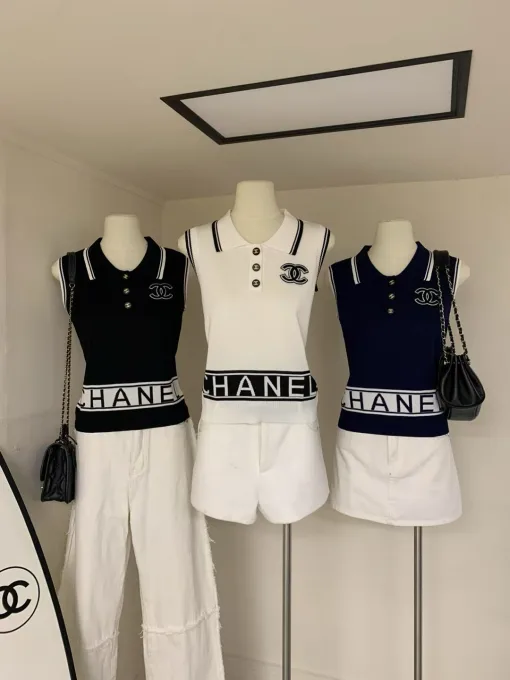 Premium Chanel Weste Schwarz Strick Bestickt Luxus